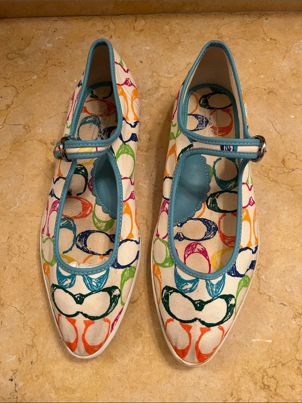 Coach Women’s Multicolor Canvas Flats - Blue Trim
